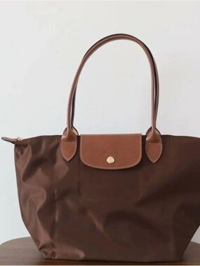 Longchamp Brown Nylon Tote with Tan Leather Trim
